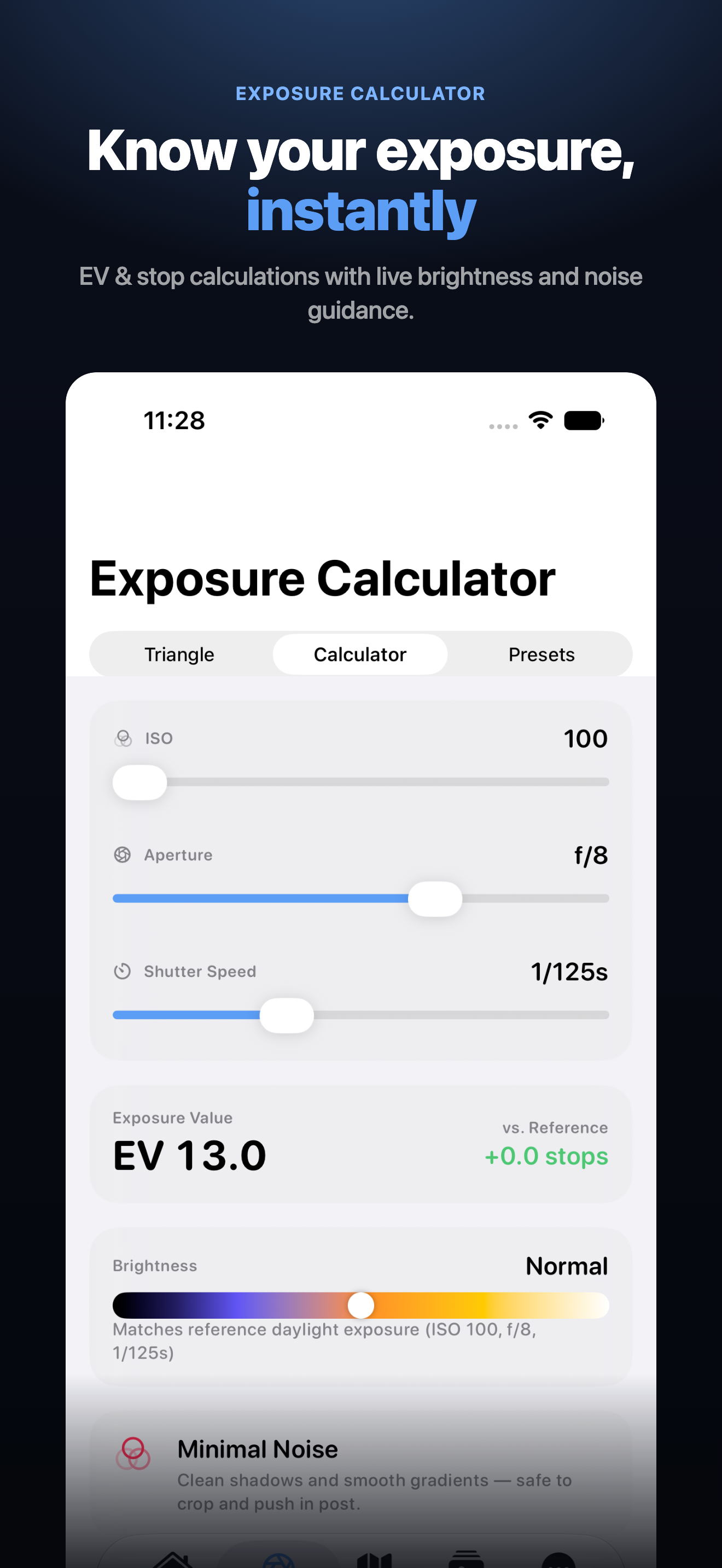 CaptureReady Exposure Calculator screen